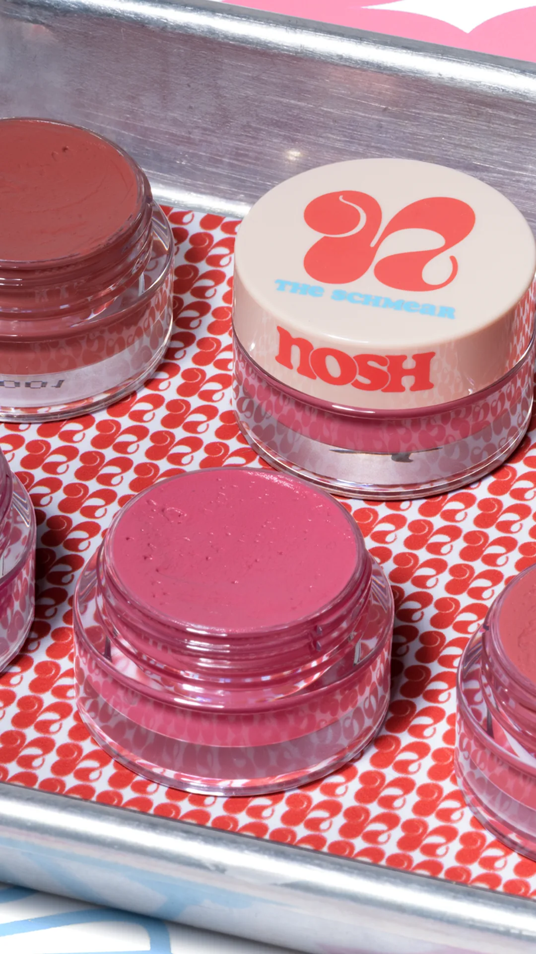 The Schmear blush shades on a tray